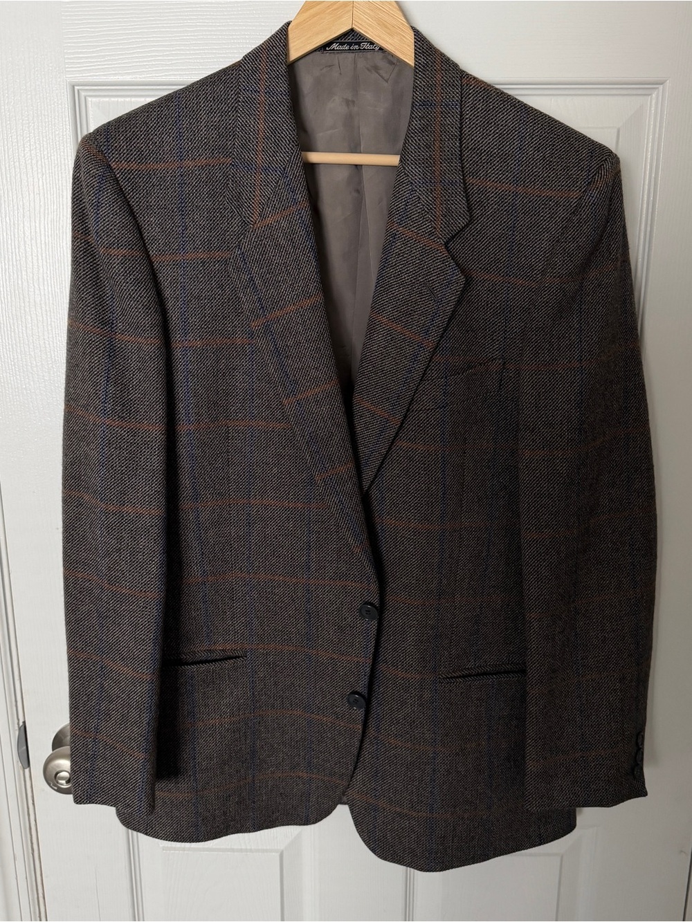 Vintage Giorgio Armani Blazer Mens 38R 48 IT Gray Plaid Tweed 100% Pure Wool
